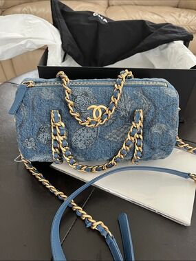 Chanel Denim Printed Destination Chenonceau Bowling Bag
